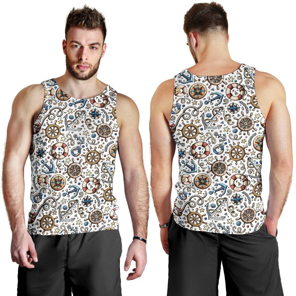 Cute nautical steering wheel anchor pattern Men Tank Top