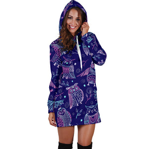 Cute Owls Pattern Boho Style Ornament Women'S Hoodie Dress