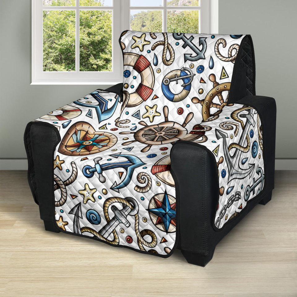 Cute nautical steering wheel anchor pattern Recliner Cover Protector