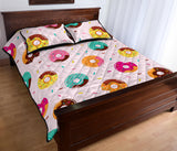 Donut pattern glaze pink background Quilt Bed Set
