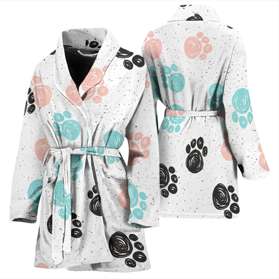 Dog Paws Pattern Print Design 04 Women's Bathrobe