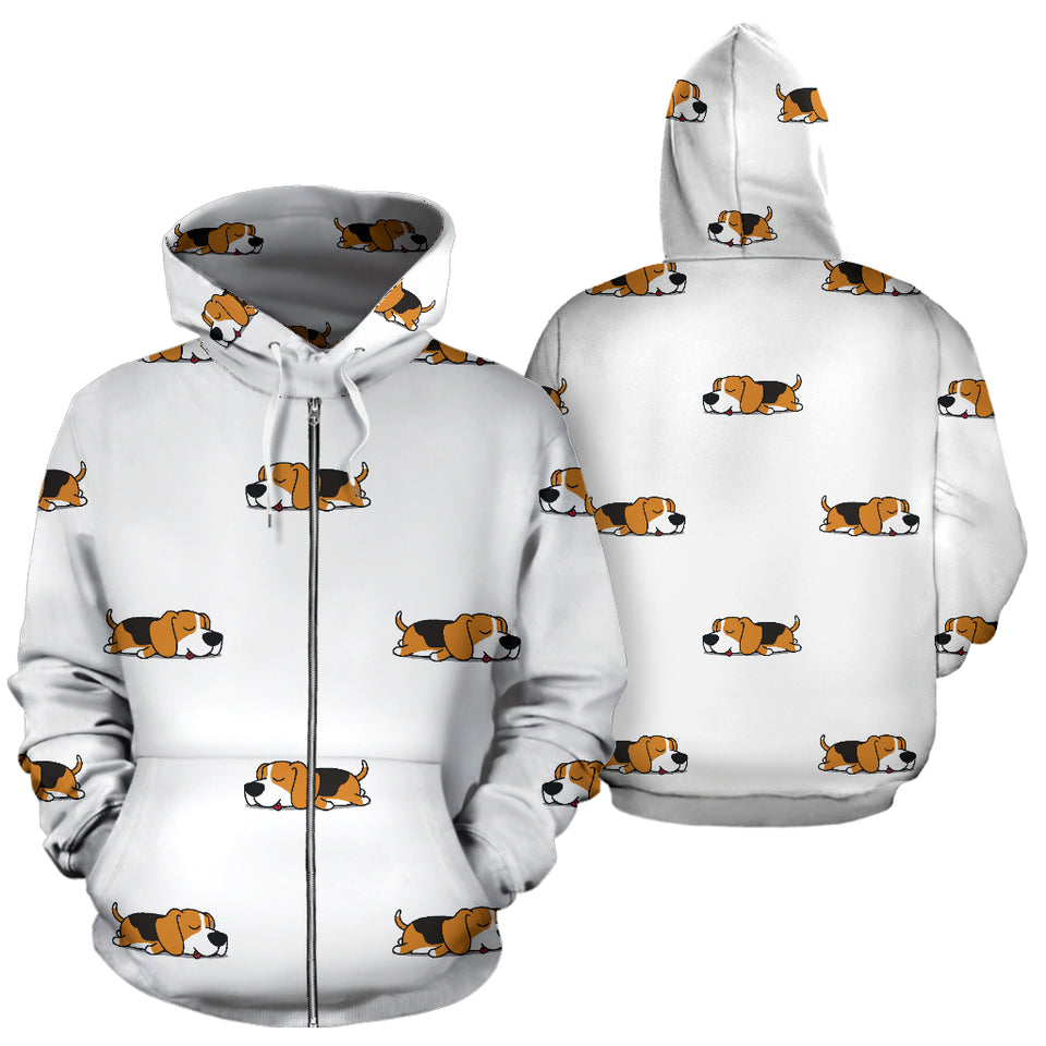 Cute Beagle Dog Sleeping Pattern Zip Up Hoodie
