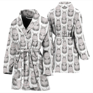 Hippopotamus Pattern Print Design 05 Women's Bathrobe