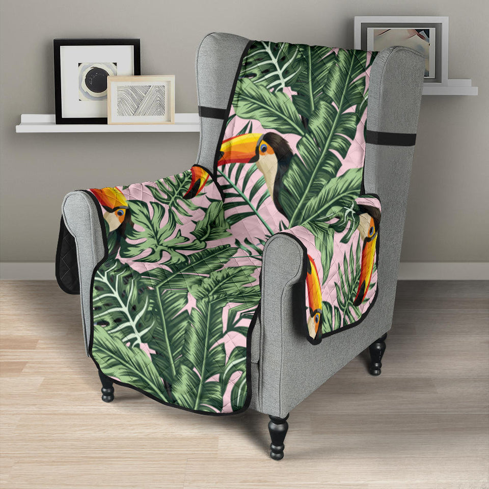 Toucan tropical green jungle palm pattern Chair Cover Protector