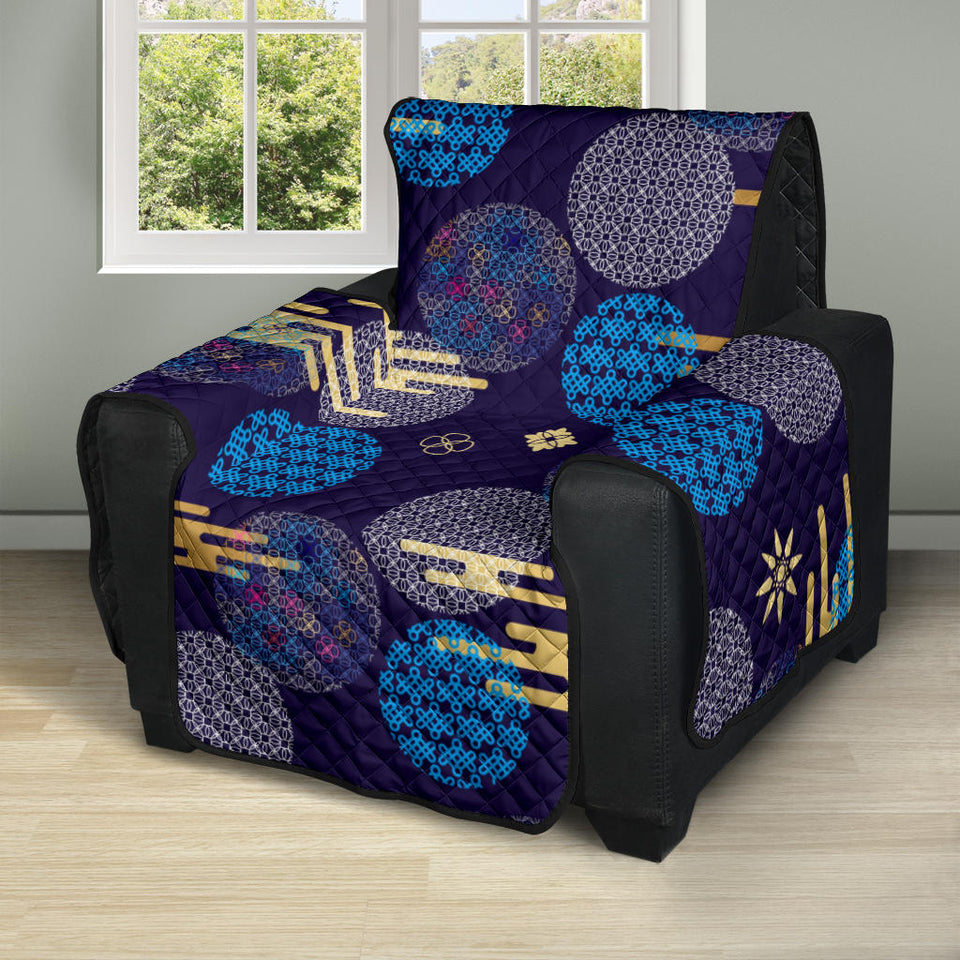 Blue japanese pattern cloud wave flower Recliner Cover Protector