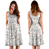 Cocoa Beans Leaves Pattern Sleeveless Midi Dress