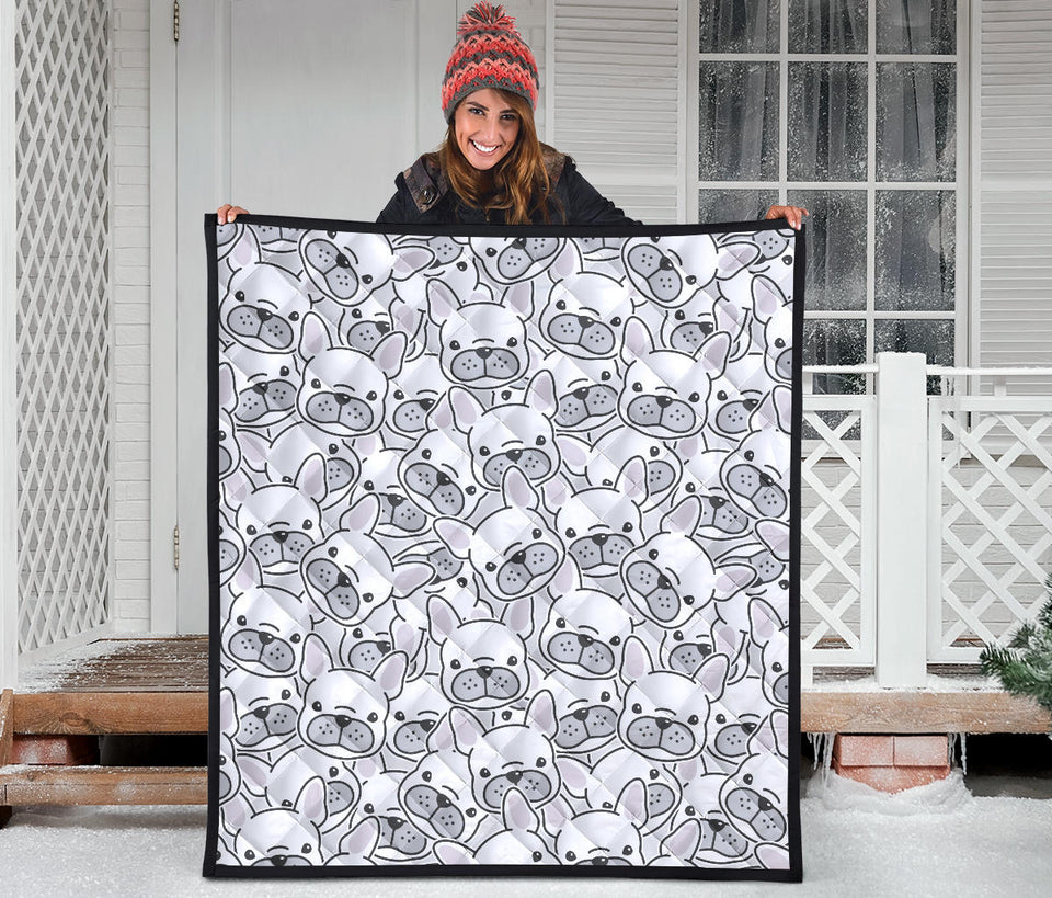Cute French Bulldog Head Pattern Premium Quilt