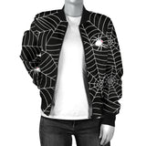 Spider Web Design Pattern Black Background White Cobweb Women'S Bomber Jacket