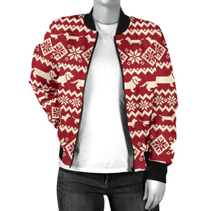 Dachshund Nordic Pattern Women'S Bomber Jacket