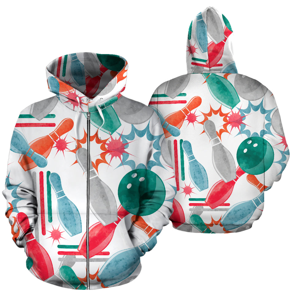 Watercolor Bowling Pattern Zip Up Hoodie