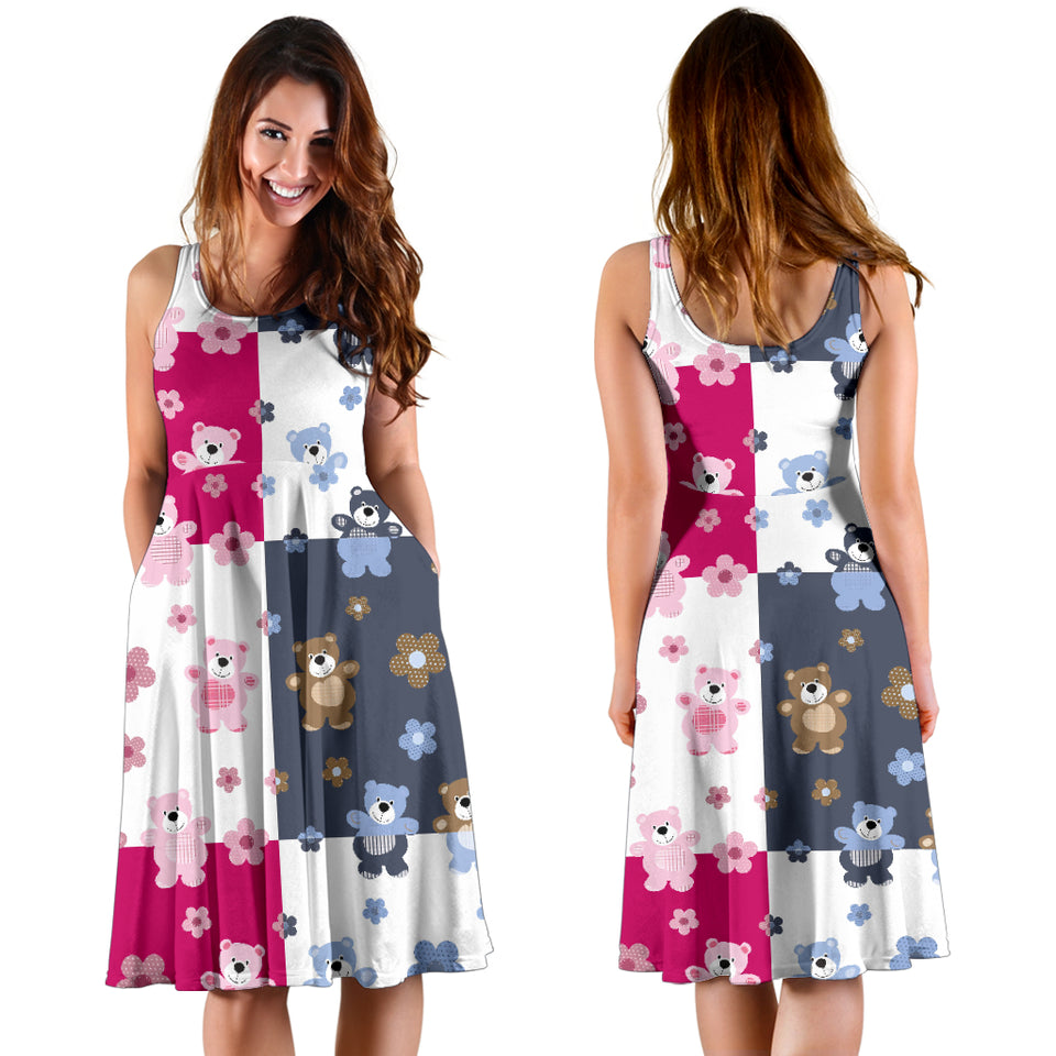 Teddy Bear Pattern Print Design 03 Sleeveless Midi Dress