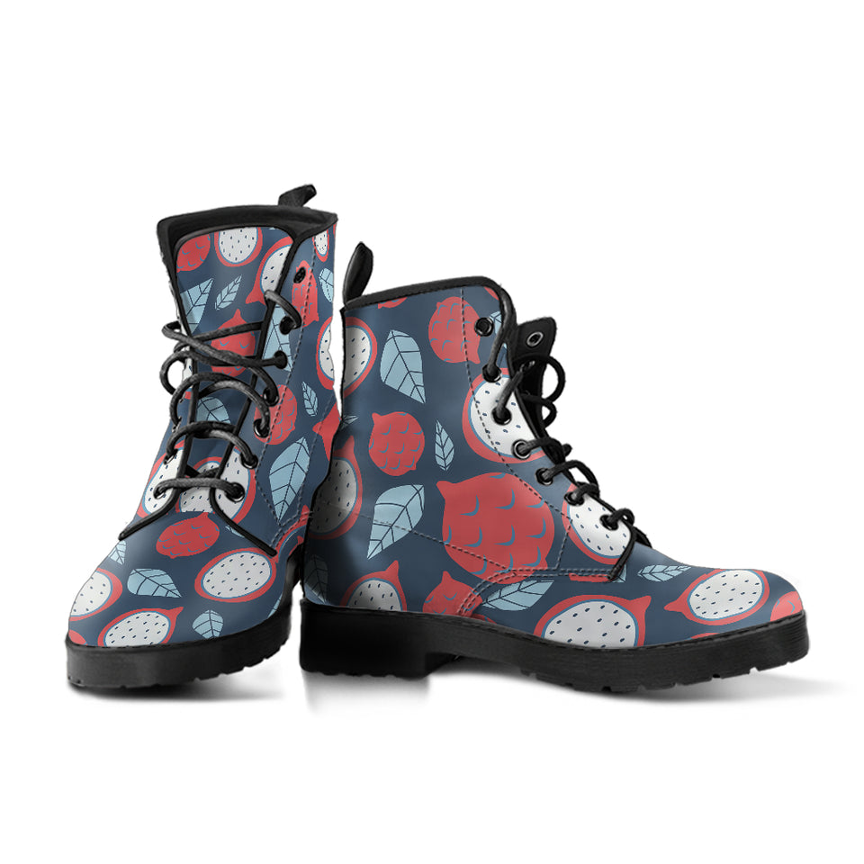 Dragon Fruits Dark Blue Background Leather Boots