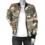 Monkey Tropical Leaves Background Women'S Bomber Jacket