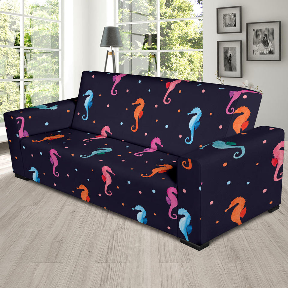 Watercolor Colorful Seahorse Pattern Sofa Slipcover