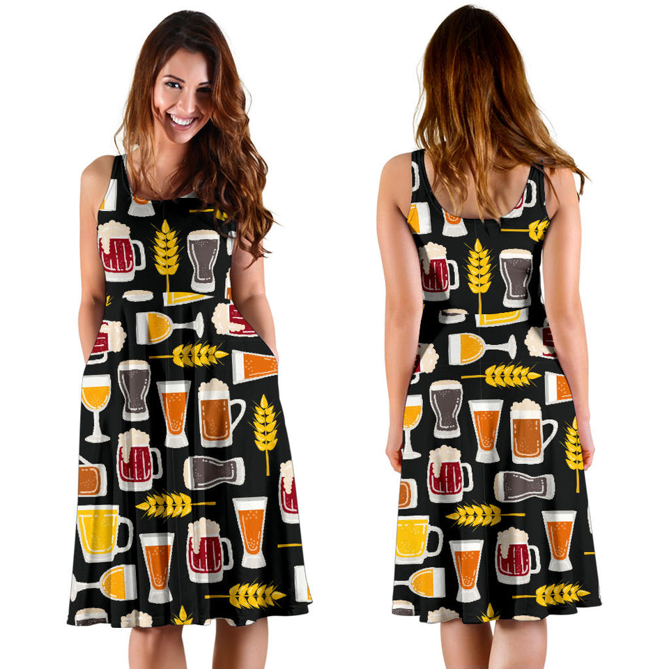Beer Type Pattern Sleeveless Midi Dress