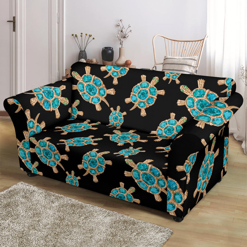 Sea Turtle Blue Stone Pattern Loveseat Couch Slipcover