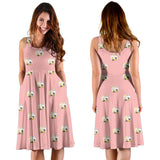 Cute Hamster Cheese Pattern Pink Background Sleeveless Midi Dress
