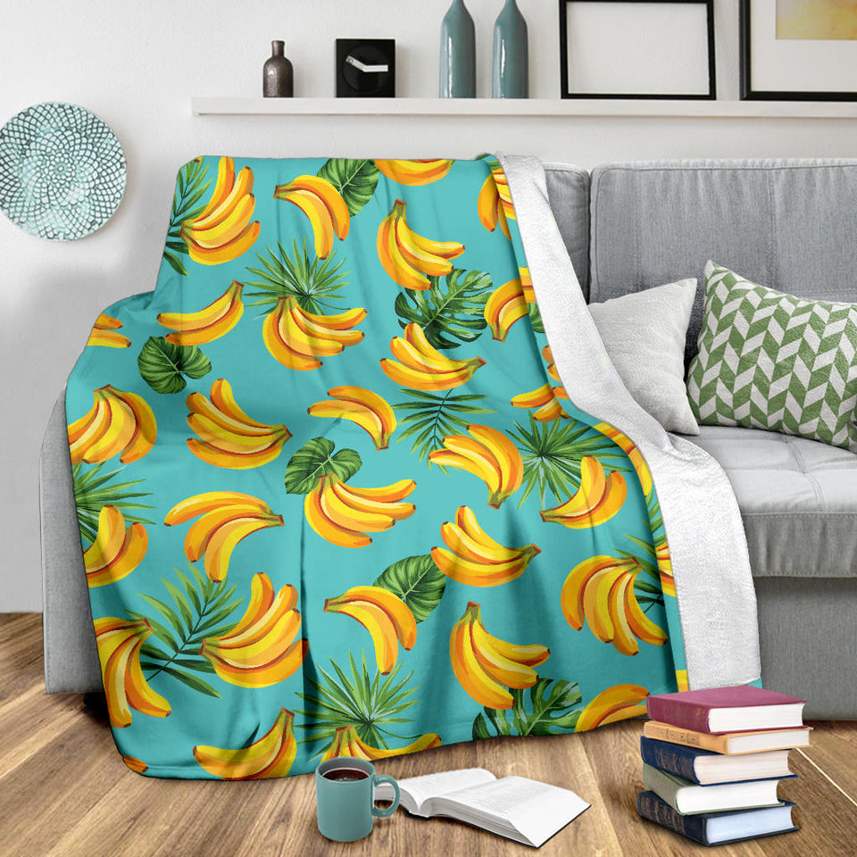 Banana Palm Leaves Pattern Background Premium Blanket