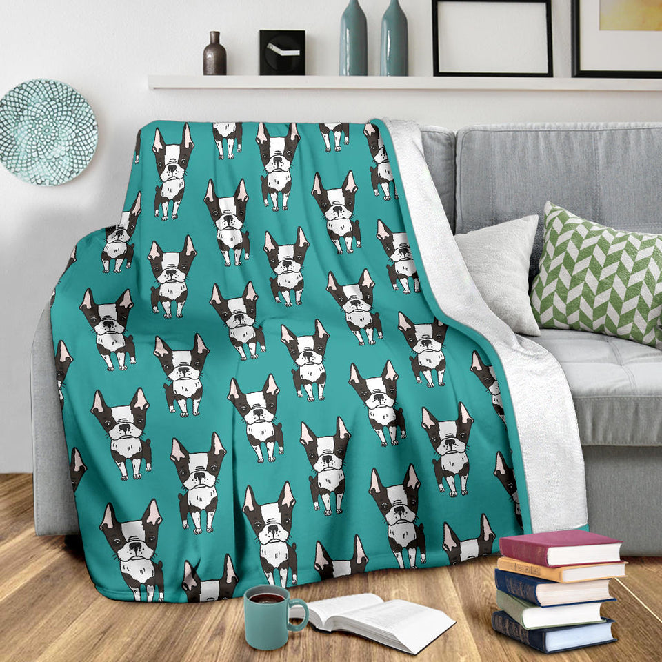 Hand Drawn Boston Terrier Dog Pattern Premium Blanket