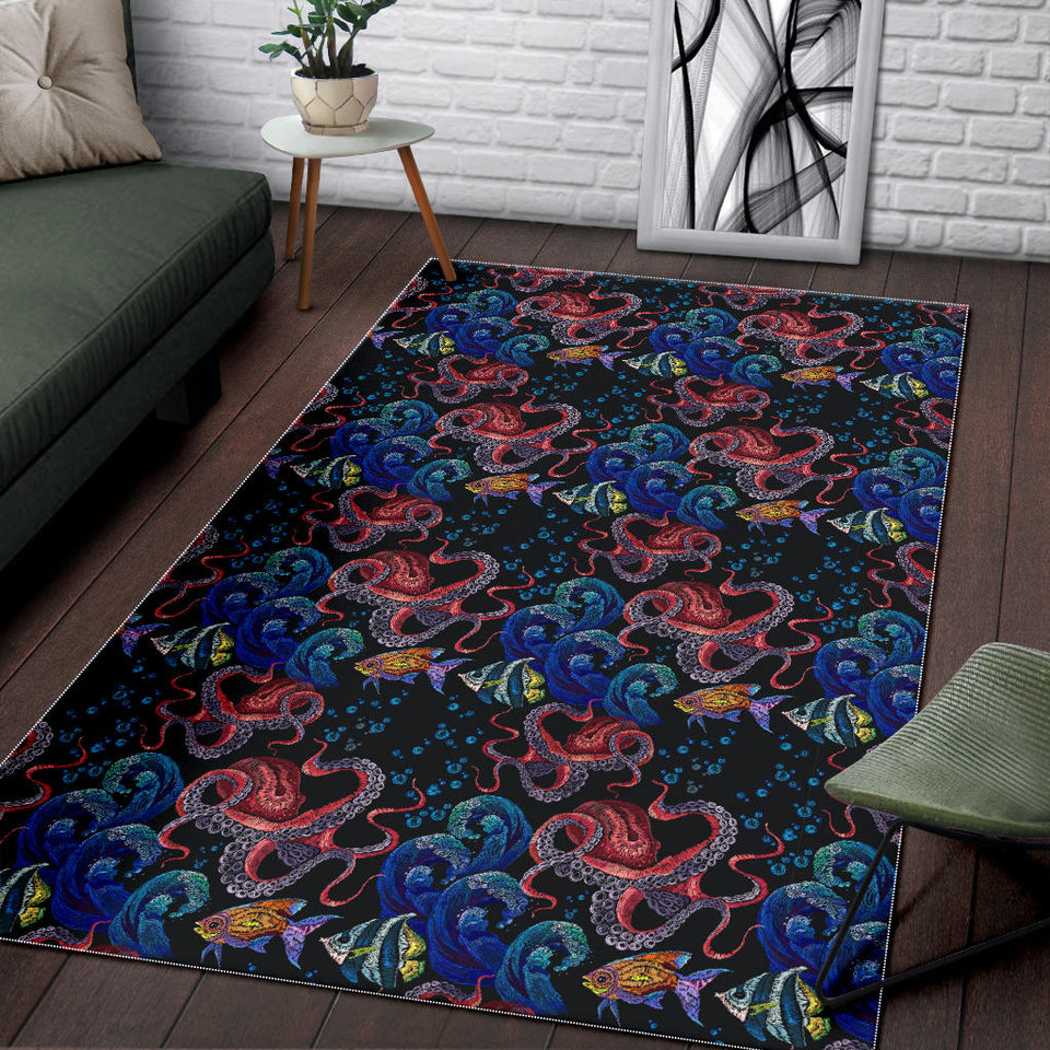 Octopus Sea Wave Tropical Fishe Pattern Area Rug