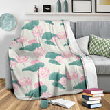 Pink Lotus Waterlily Leaves Pattern Premium Blanket