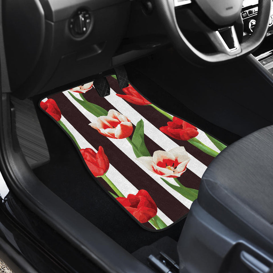 Red And White Tulips Pattern Front And Back Car Mats