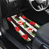 Red And White Tulips Pattern Front And Back Car Mats