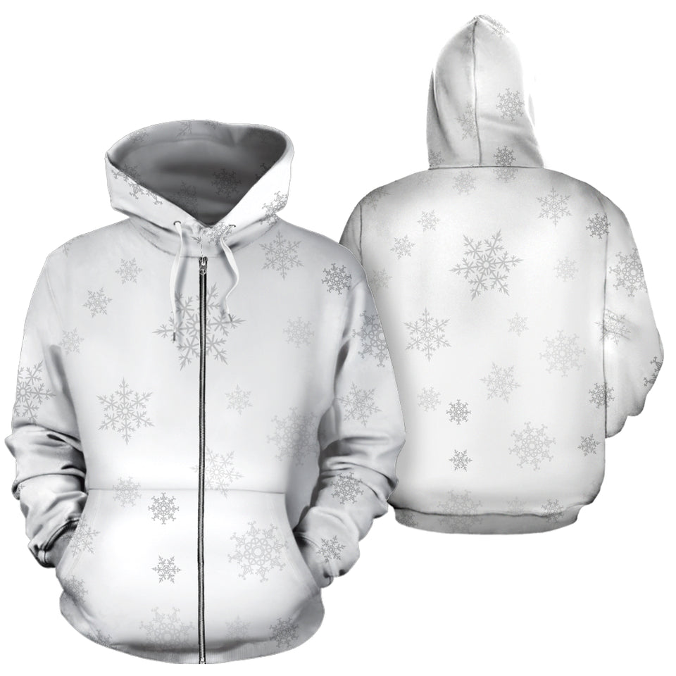 Snowflake Pattern White Background Zip Up Hoodie