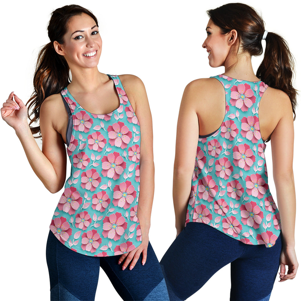 3D sakura cherry blossom pattern Women Racerback Tank Top