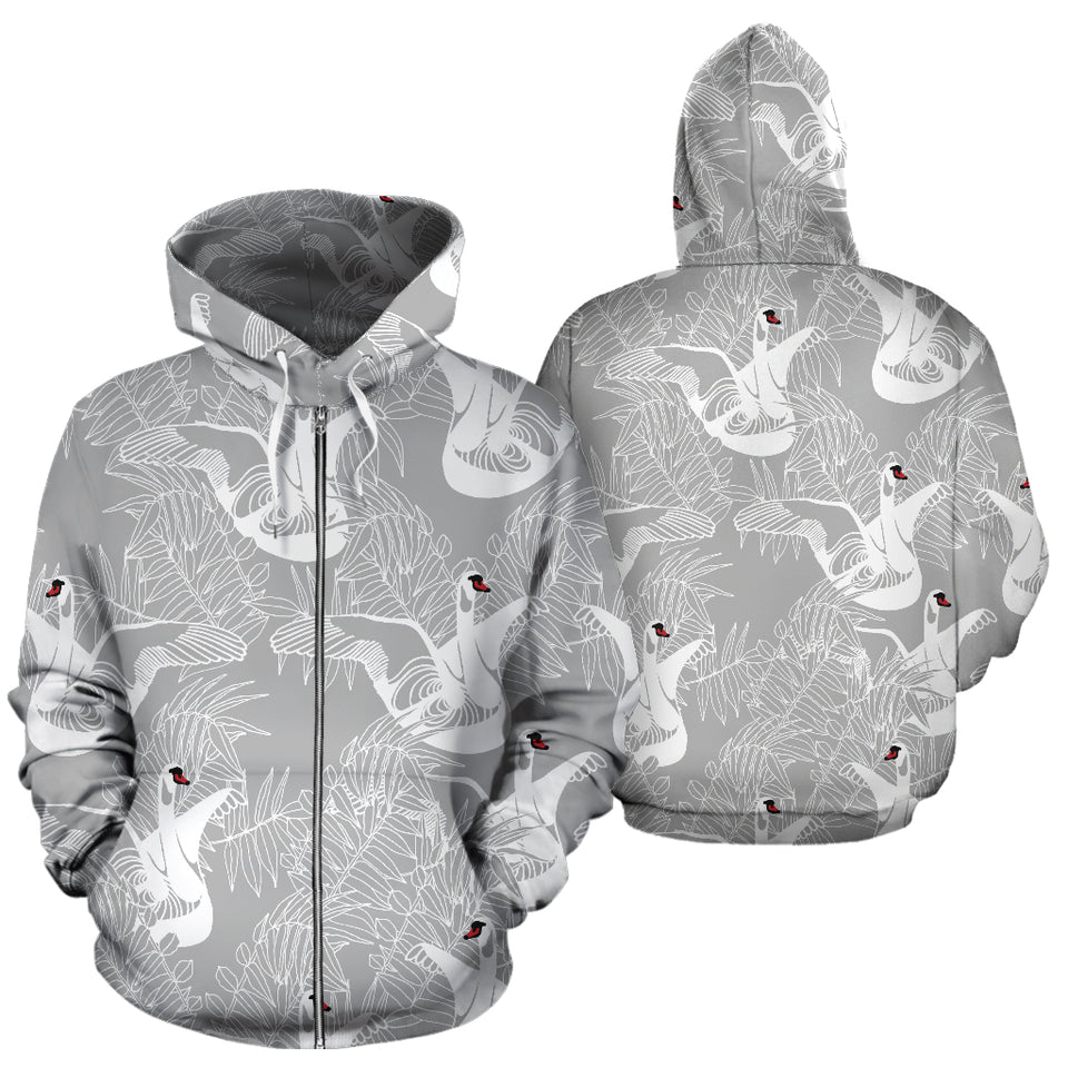 White Swan Gray Background Zip Up Hoodie