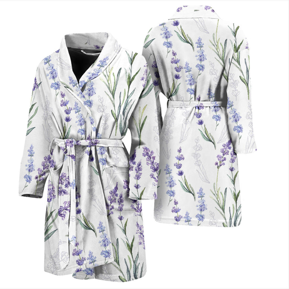 Hand Painting Watercolor Lavender Men'S Bathrobe