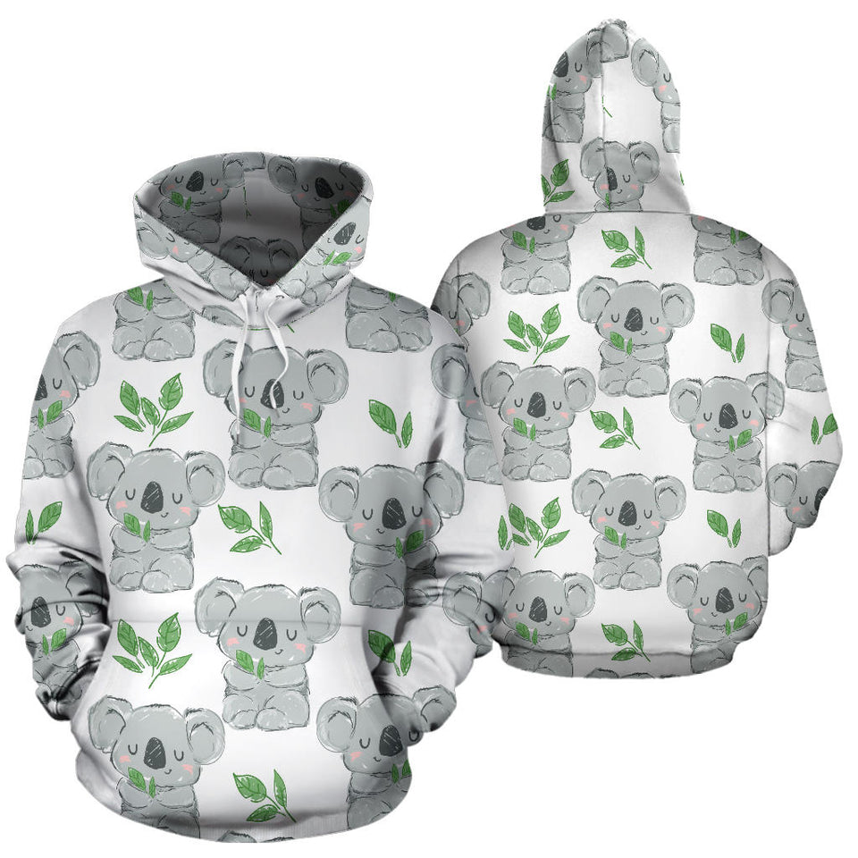 Hand Drawn Koala Leaves Pattern Men Women Pullover Hoodie