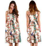 Peacock Tropical Flower Pattern Sleeveless Midi Dress