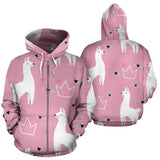 Llama Alpaca Pink Background Zip Up Hoodie