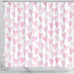 Watercolor Pink Heart Pattern Shower Curtain Fulfilled In US