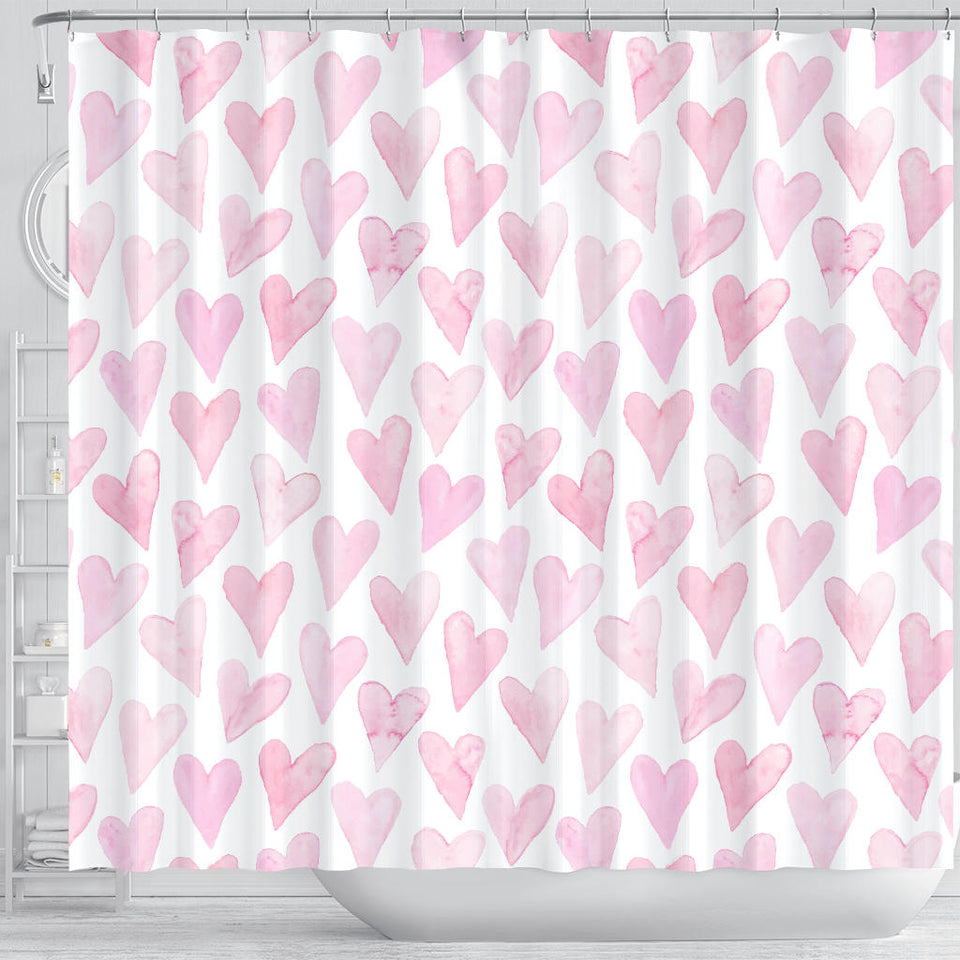 Watercolor Pink Heart Pattern Shower Curtain Fulfilled In US