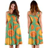 Orange Fruit Pattern Green Background Sleeveless Midi Dress