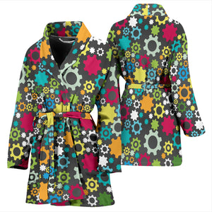 Gear Pattern Print Design 03 Women's Bathrobe