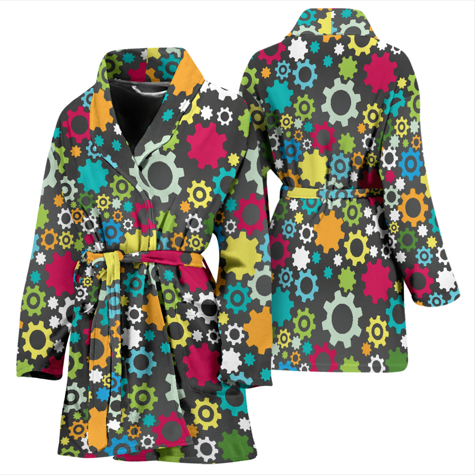 Gear Pattern Print Design 03 Women's Bathrobe