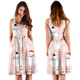 Cute Snowman Christmas Tree Snowpink Background Sleeveless Midi Dress