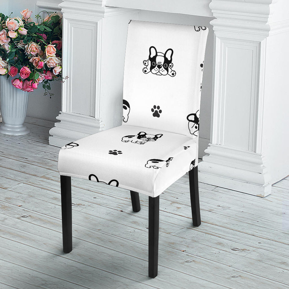 Cute French Bulldog Paw Pattern Dining Chair Slipcover
