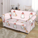 Cute Shiba Inu Dog Apple Pattern Loveseat Couch Slipcover