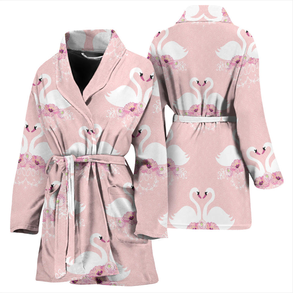 White Swan And Flower Love Pattern Women'S Bathrobe