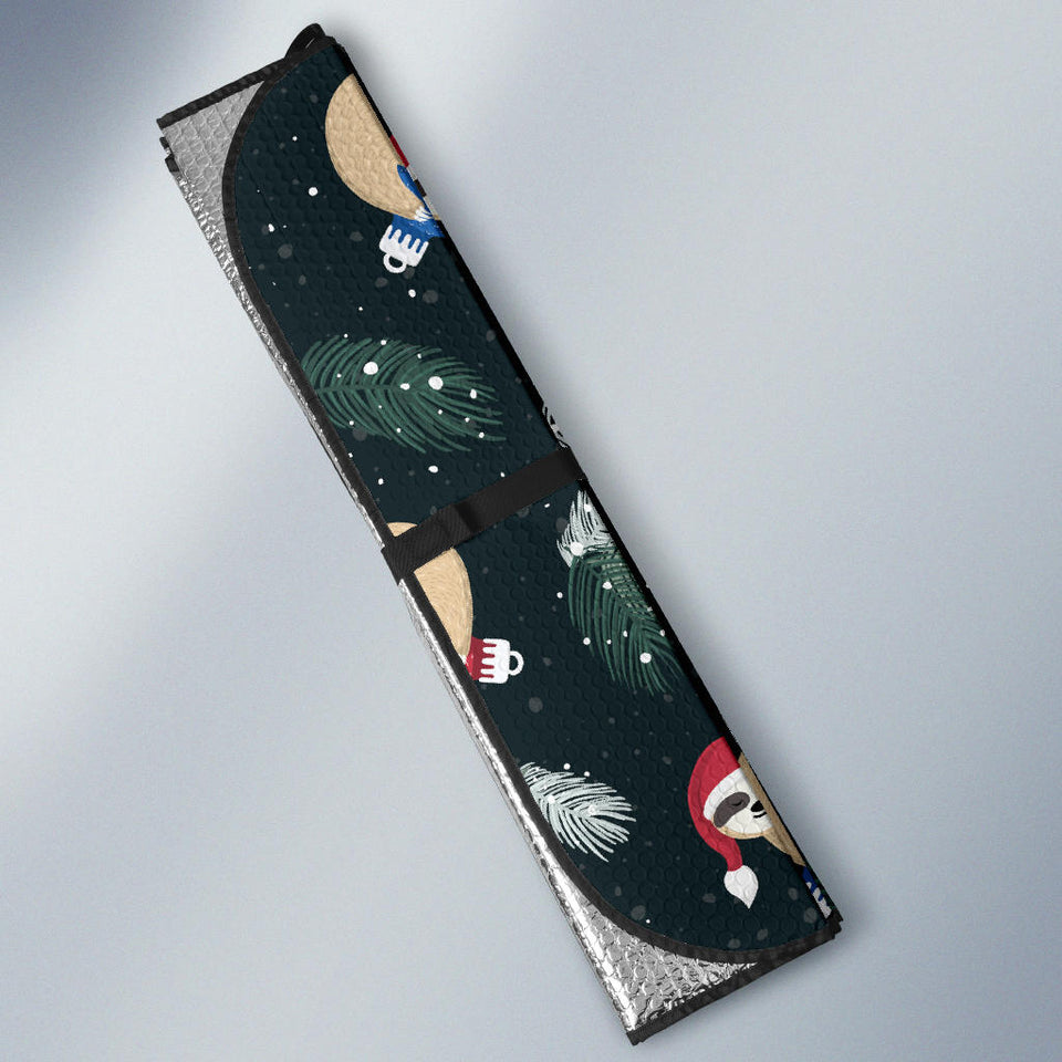 Cute Sloths Sleeping Christmas Ball Santa Hat Pattern Car Sun Shade