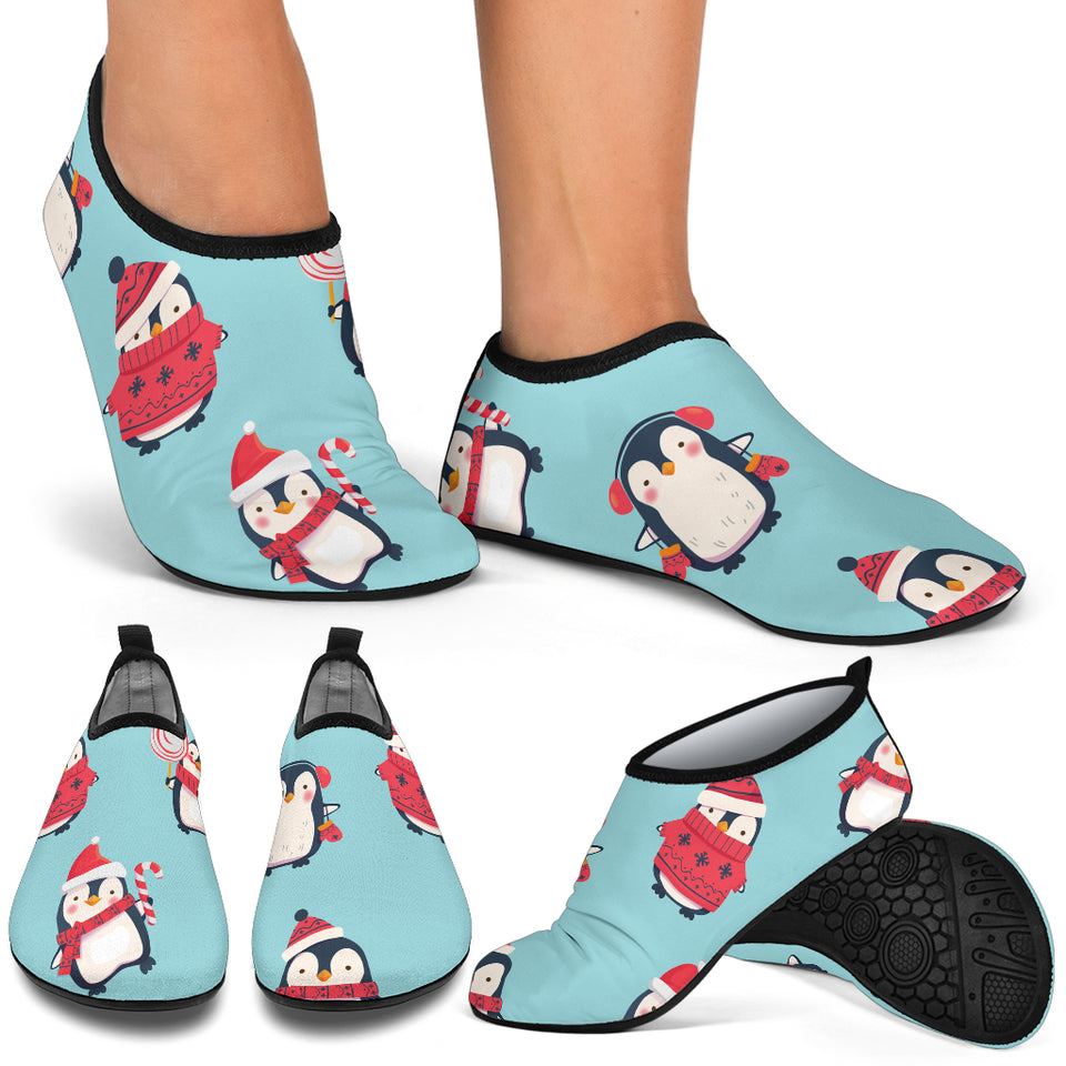 Cute Penguin Christmas  Design Pattern Aqua Shoes