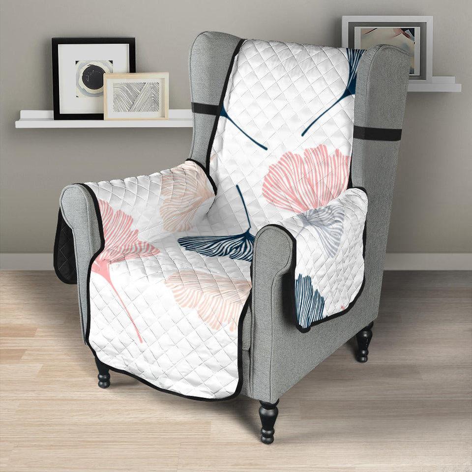 Black Gray Cream coral ginkgo leaves pattern Chair Cover Protector