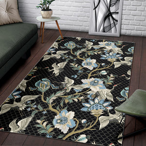 Japanese Crane Ornament Elements Area Rug