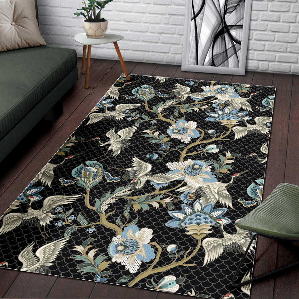 Japanese Crane Ornament Elements Area Rug