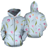Watercolor Tulips Pattern Zip Up Hoodie