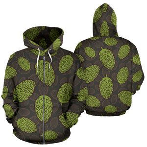 Hop Pattern Black Background Zip Up Hoodie